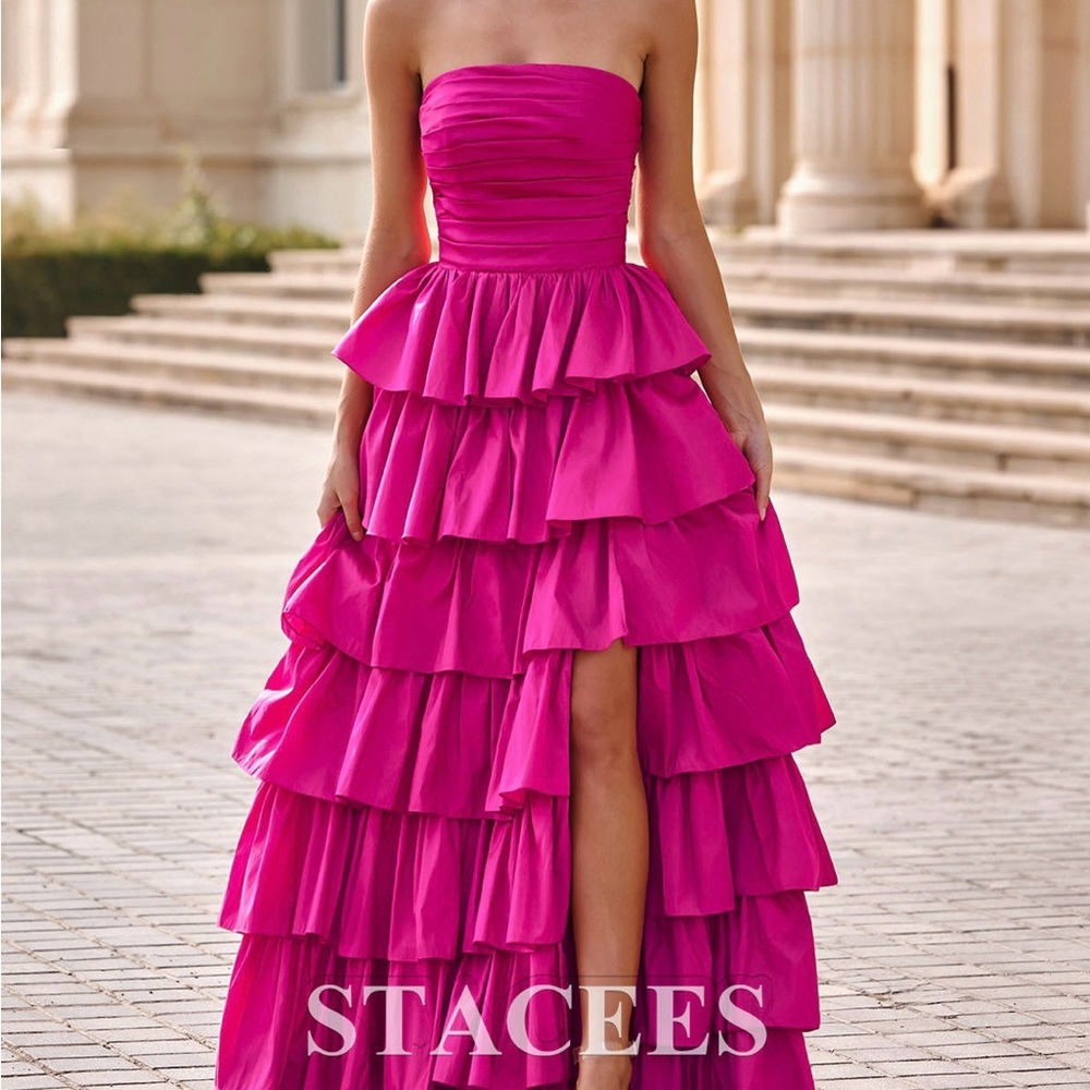 Stance Pink Strapless Ruffled Gown for Prom - Picture 1 of 4